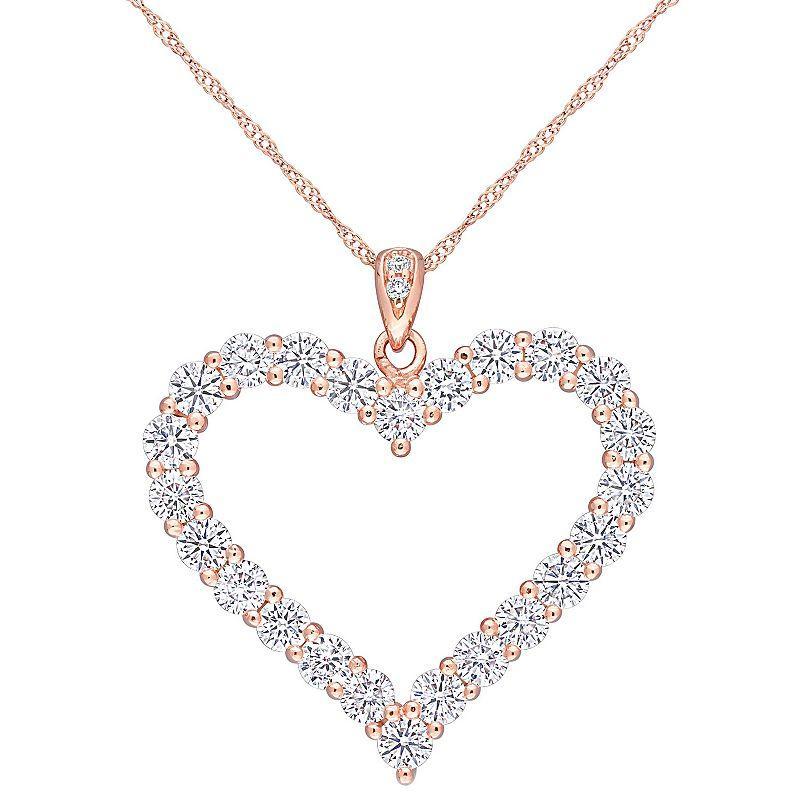 Stella Grace 18k Rose Gold Over Silver 2 2/5 Carat T.W. Lab Created Moissanite Heart Pendant Necklace, Womens Pink Tone Product Image