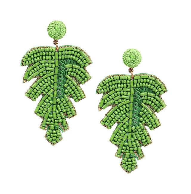 Sohi Womens Green Beaded Leaf Drop Earrings Product Image