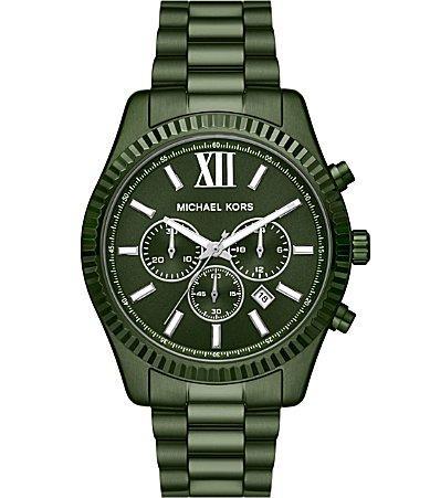 Michael Kors Mens Lexington Chronograph Olive Stainless Steel Watch 44mm Product Image