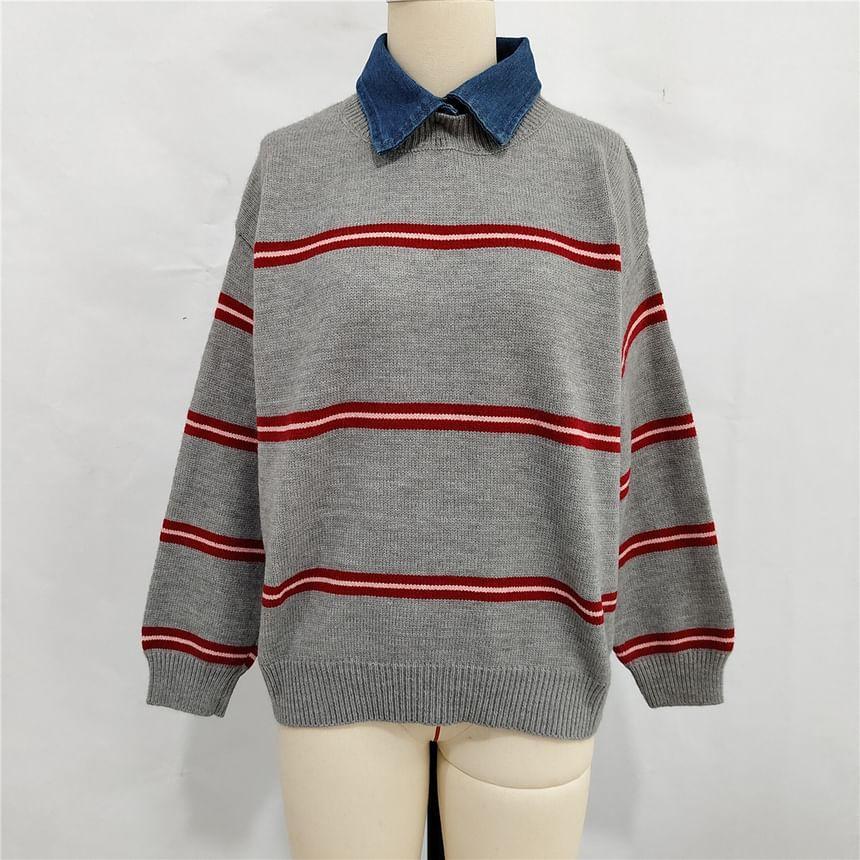 Crew Neck Striped Sweater Product Image