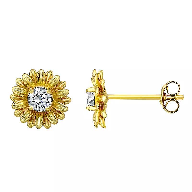 Aleure Precioso Sterling Silver Cubic Zirconia Daisy Stud Earrings, Womens, Gold Tone Product Image