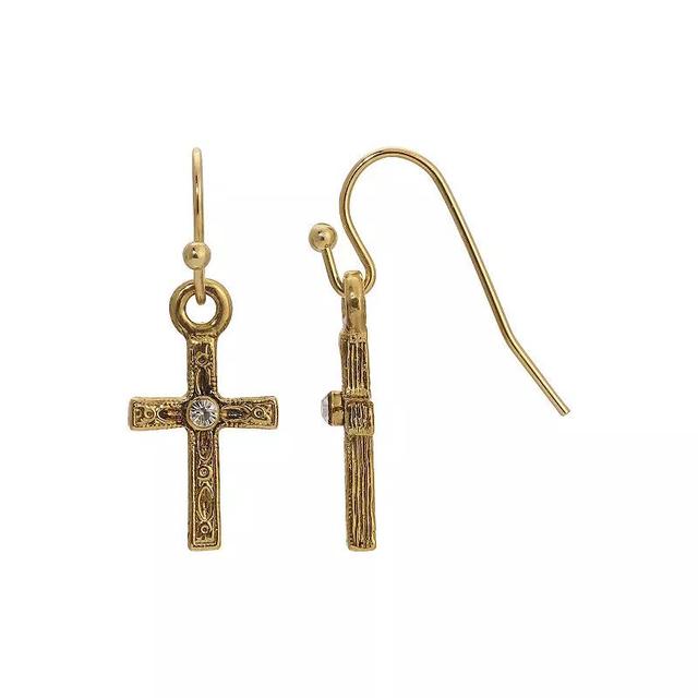 1928 Gold Tone Crystal Cross Drop Earrings, Womens, Yellow Product Image