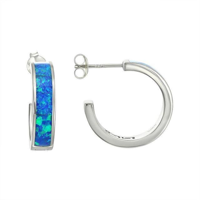 Sterling Silver Lab-Created Blue Opal C-Hoop Earrings, Womens Product Image