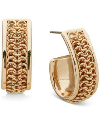 Gold-Tone Inlaid Chain J-Hoop Earrings product image