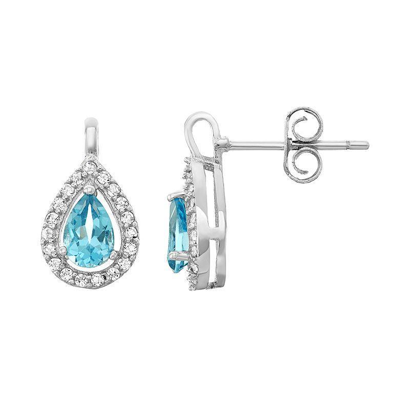 Sterling Silver Blue & White Topaz Teardrop Halo Stud Earrings, Womens Product Image