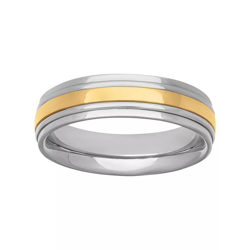 Mens Stainless Steel & 10k Gold Comfort Fit Band Ring Product Image