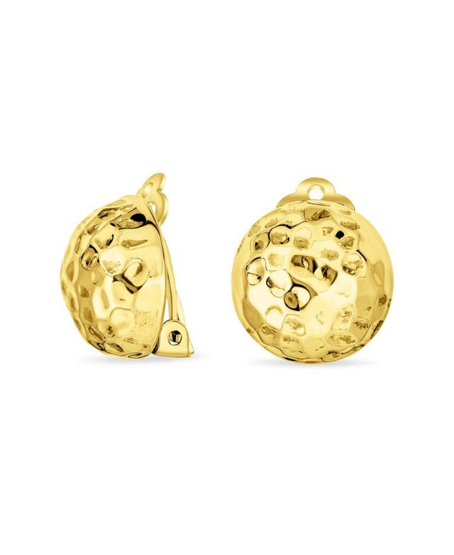 Bling Jewelry Hammered Dome Ball Clip On Button Earrings For Women 14K Gold Plated .925 Silver With Brass Clip Non Pierced Ears - Gold Product Image