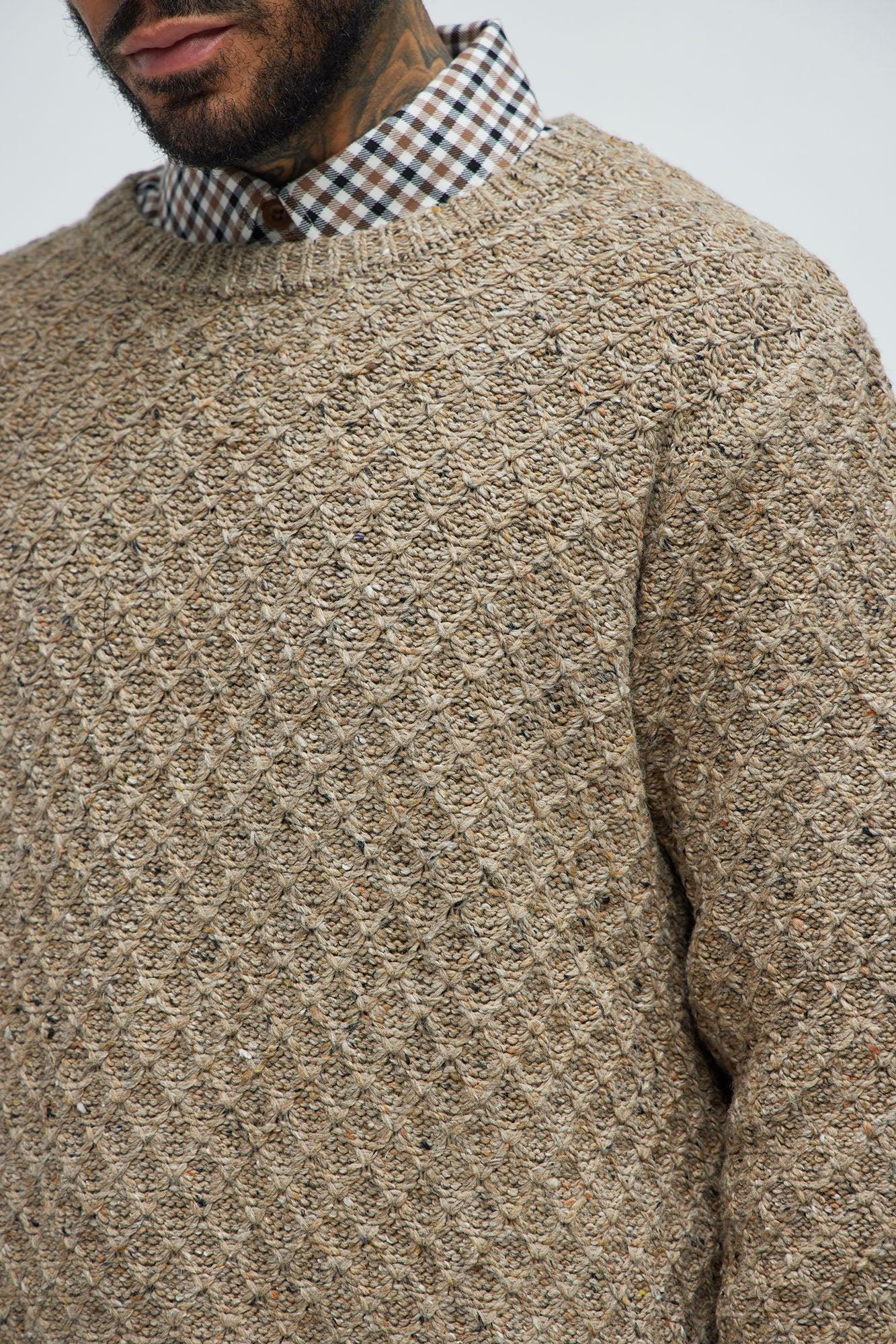 Who's He Textured Crewneck Sweater - Taupe Product Image