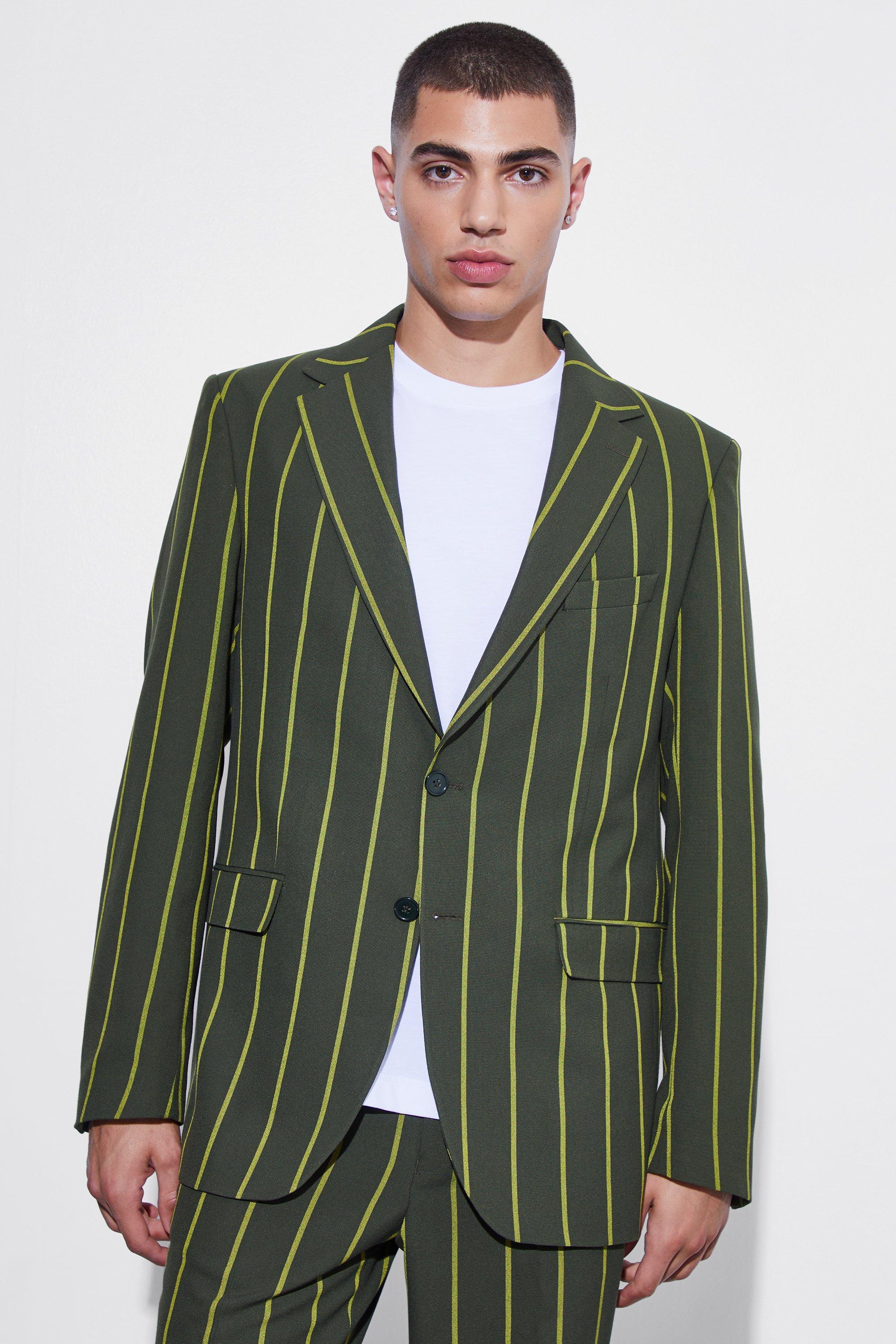 Relaxed Single Breasted Wide Stripe Suit Jacket | boohooMAN USA Product Image