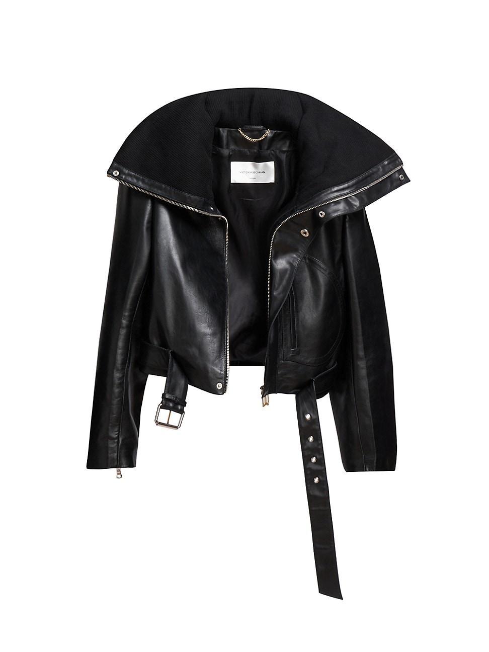 Womens Cropped Leather Biker Jacket product image