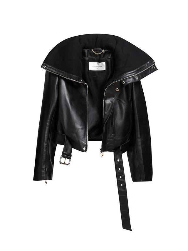 Womens Cropped Leather Biker Jacket Product Image