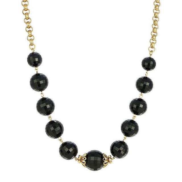 1928 Gold Tone Black Beaded Necklace, Womens Product Image