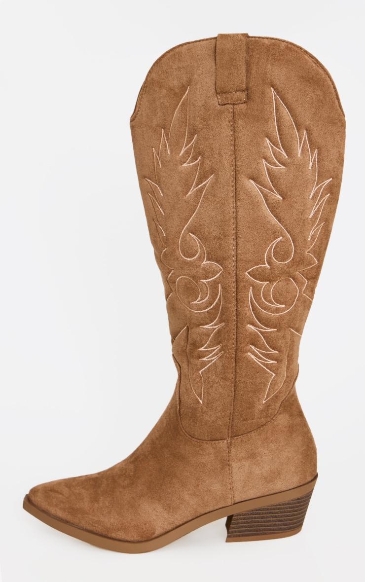 Beige Faux Suede Point Toe Western Boots Product Image