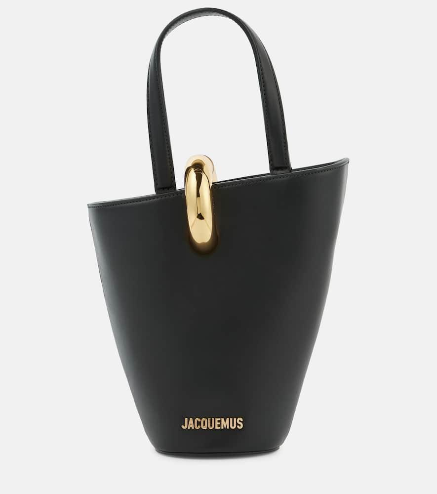 JACQUEMUS Le Petit Bambola Embellished Asymmetric Leather Tote In Black Product Image