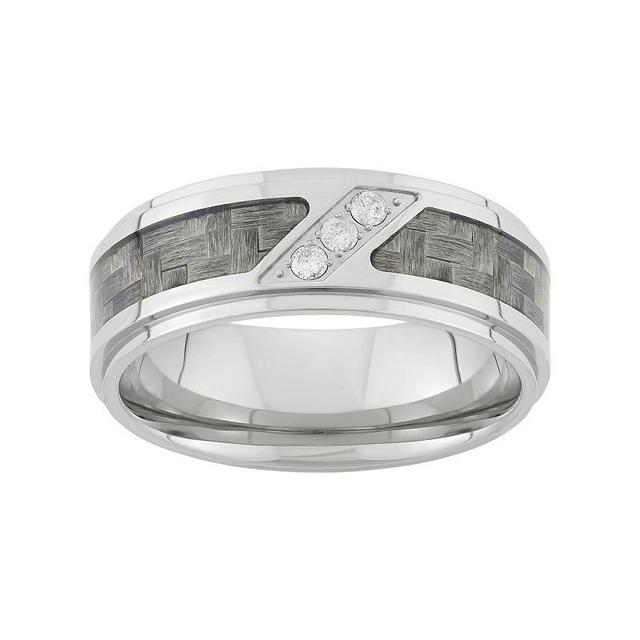 1/10 Carat T.W. Diamond Stainless Steel and Carbon Fiber Wedding Band - Men, Mens White Product Image