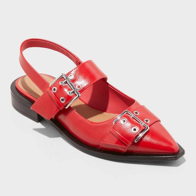 Women's Peyton Double Buckle Slingback Flats with Memory Foam Insole - Wild Fable™ Red 6 Product Image