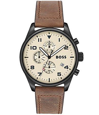 Hugo Boss Mens View Quartz Chronograph Brown Leather Strap Watch Product Image