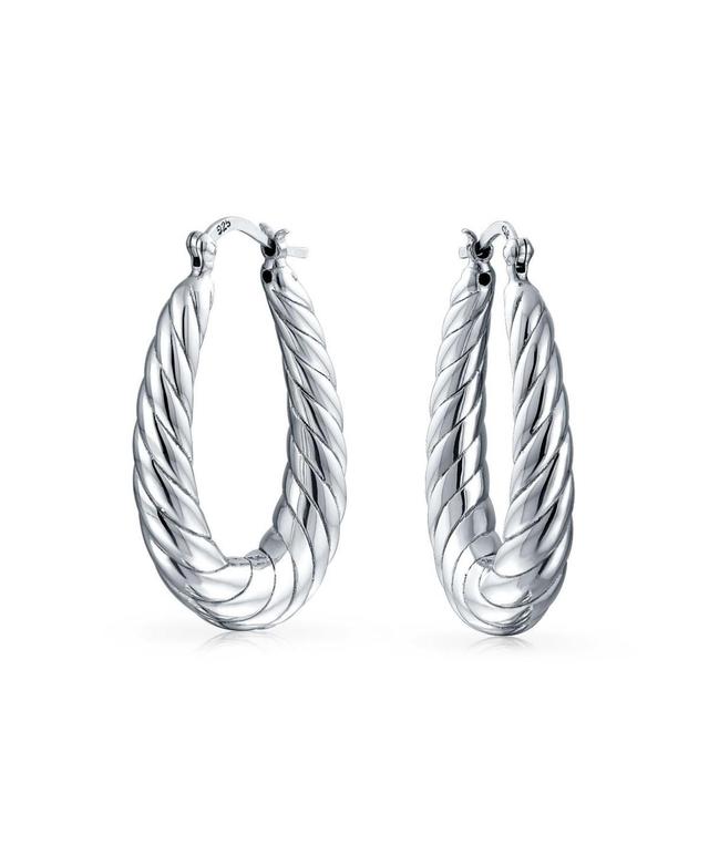 Bling Jewelry Twisted Wide Hollow Lightweight Oval Tube Large Hoop Earrings For Women .925 Sterling Silver 1.3 Inch Product Image