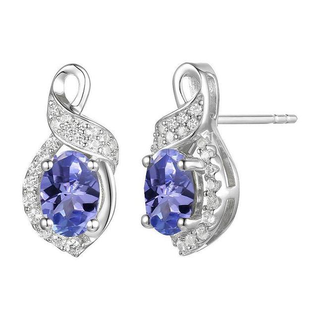 Rhodium-Plated Lab-Created White Sapphire & Tanzanite Stud Earrings, Womens Product Image