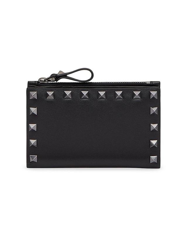 Womens Rockstud Calfskin Cardholder with Zip Product Image