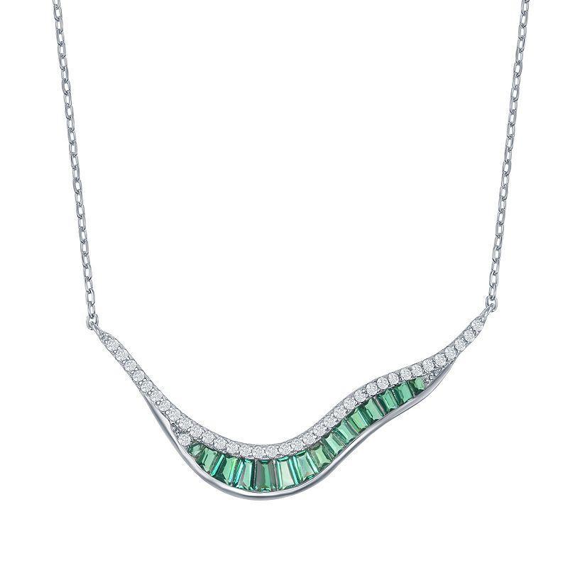 Sterling Silver Green Cubic Zirconia Abstract Chevron Necklace, Womens Product Image