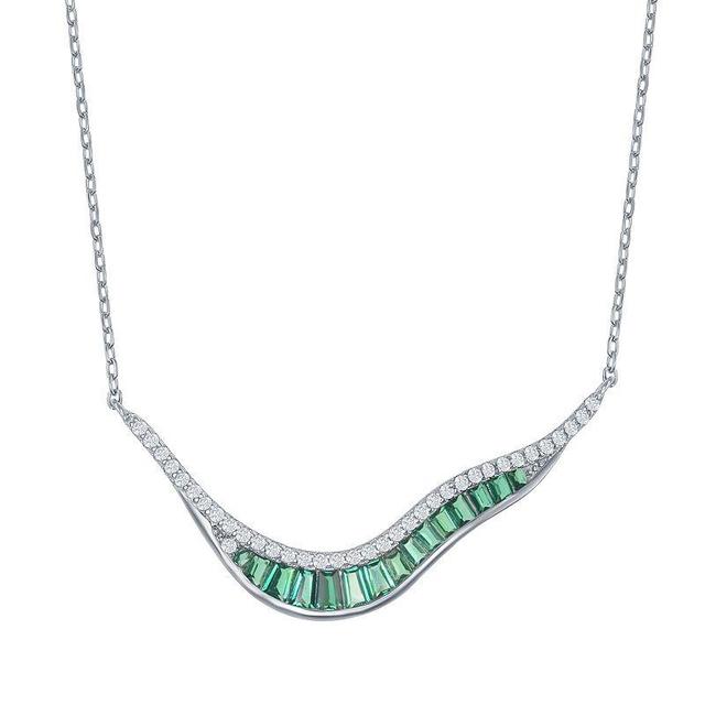 Sterling Silver Green Cubic Zirconia Abstract Chevron Necklace, Womens Product Image