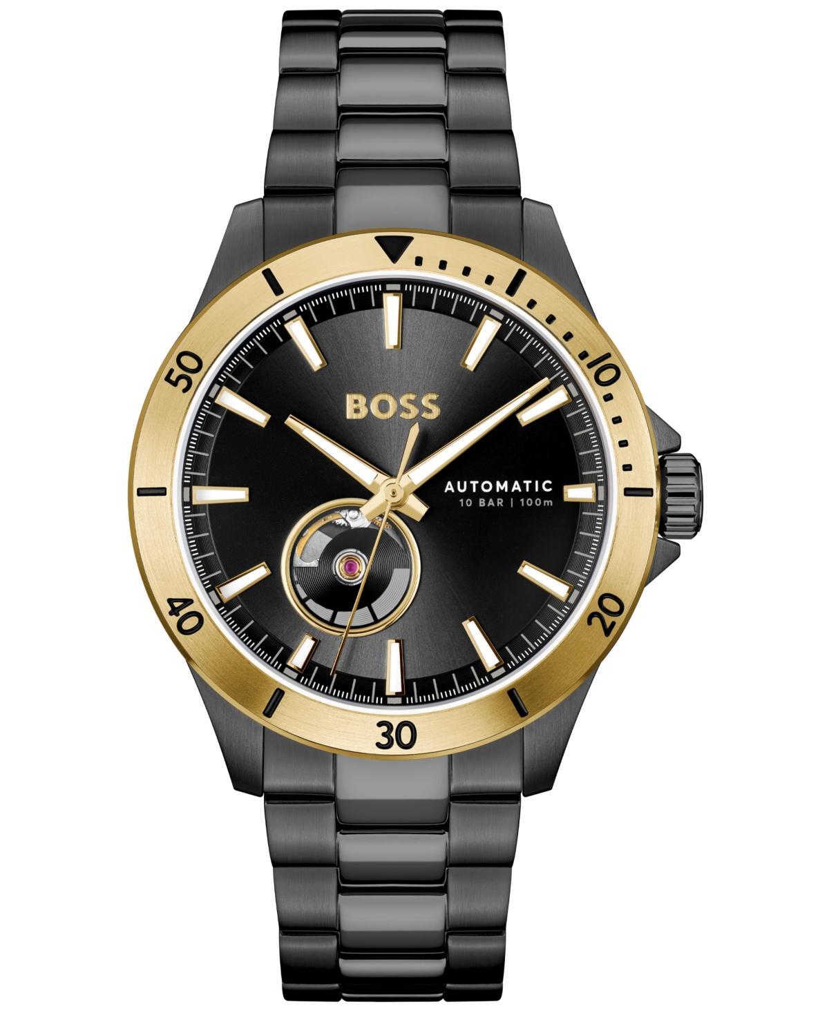 Hugo Boss Mens Trooper Mechanical Automatic Black Stainless Steel Bracelet Watch Product Image