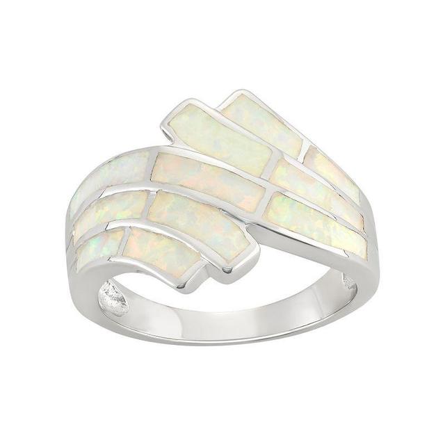 Lab-Created Opal Sterling Silver Wave Bypass Ring, Womens White Product Image