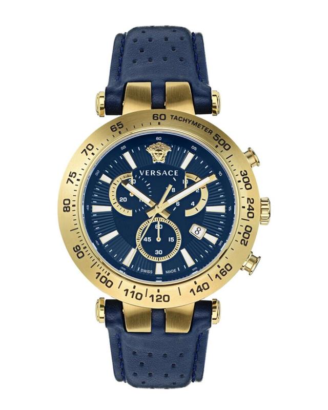 Men's Bold Chrono 46mm Ip Yellow Gold & Leather Strap Watch Product Image