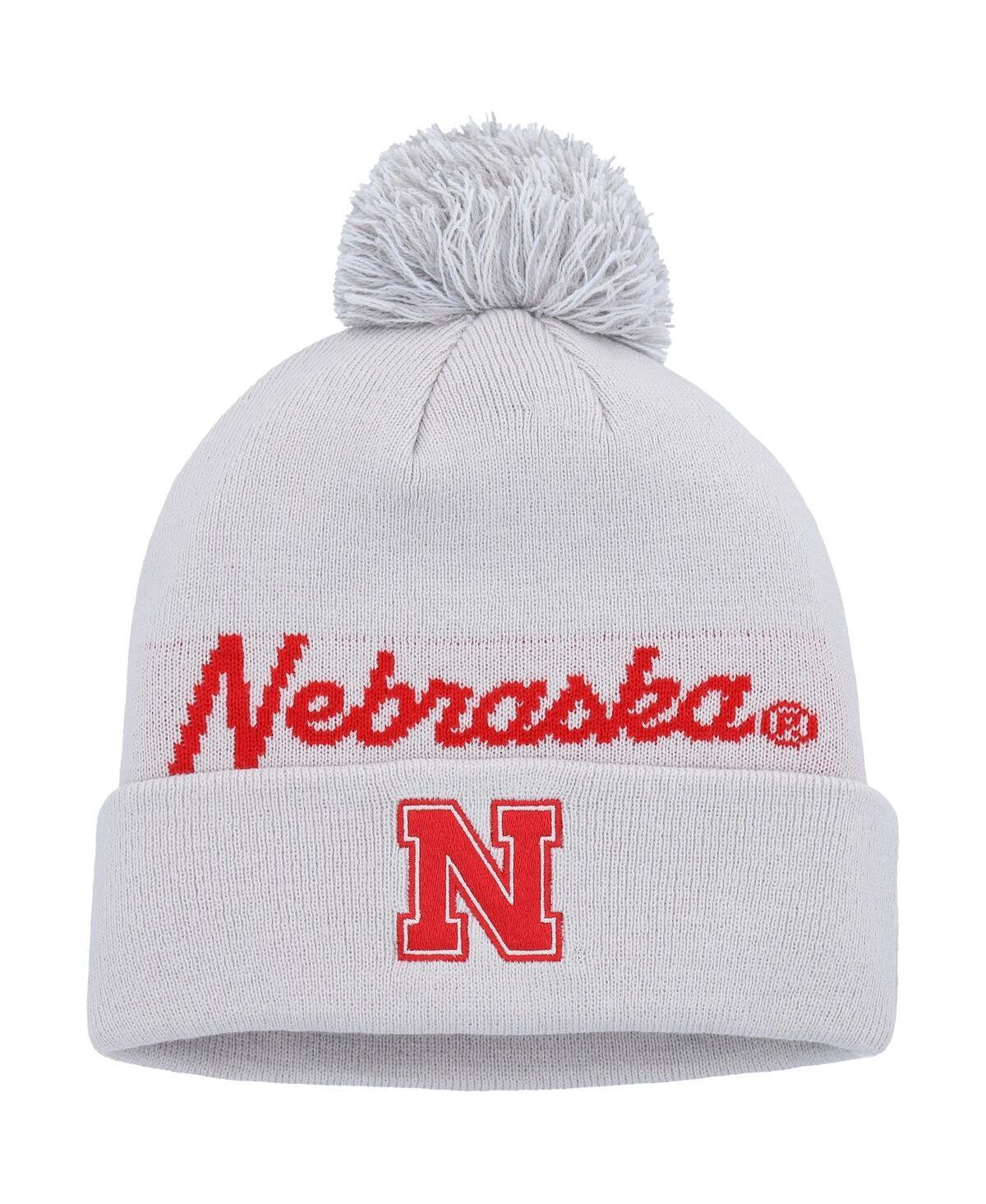 Mens adidas Gray Nebraska Huskers Cuffed Knit Hat with Pom Product Image