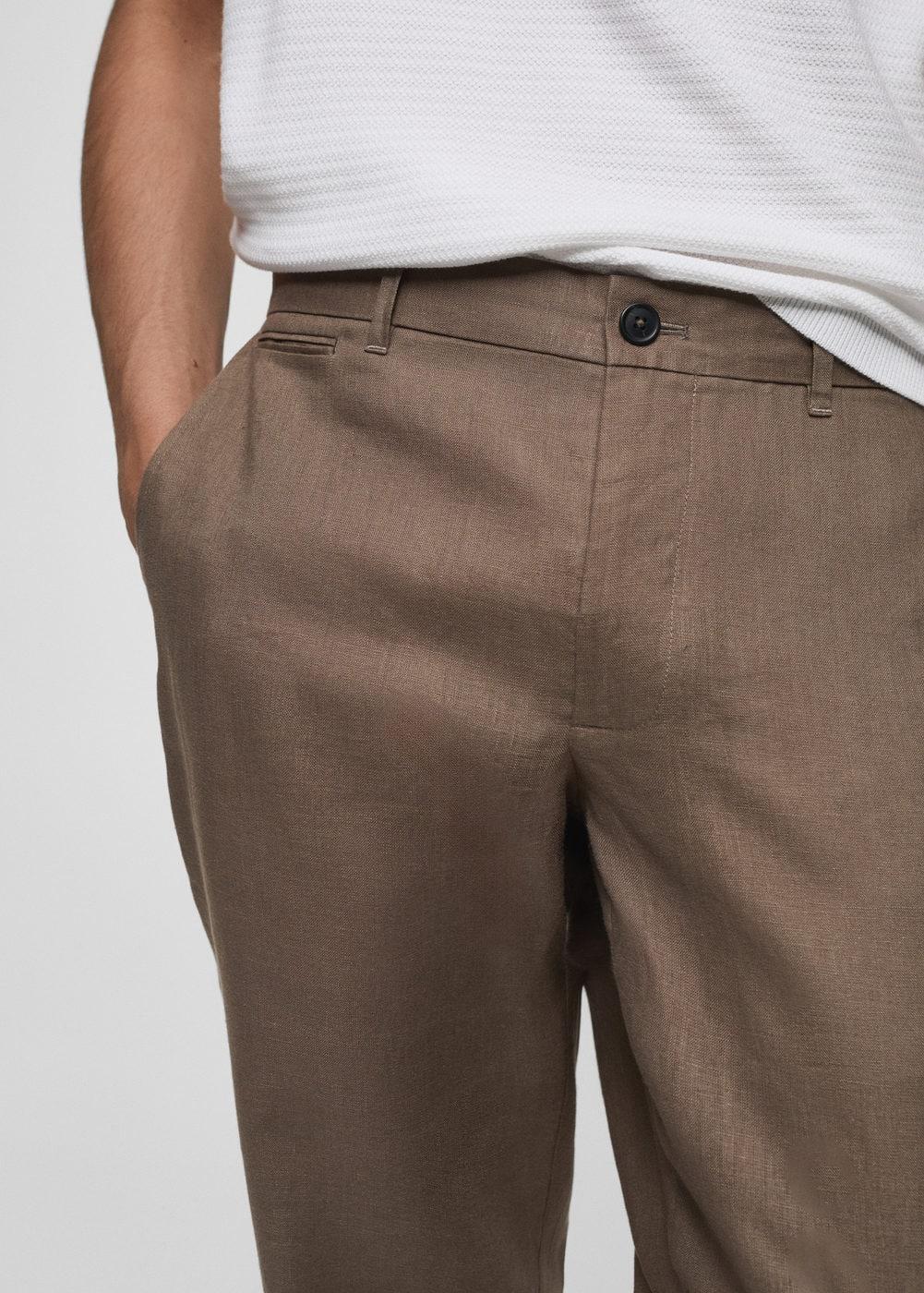 MANGO MAN - Slim-fit 100% linen pants medium brownMen Product Image