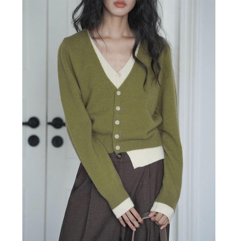 V-Neck Mock Two Piece Cardigan Product Image