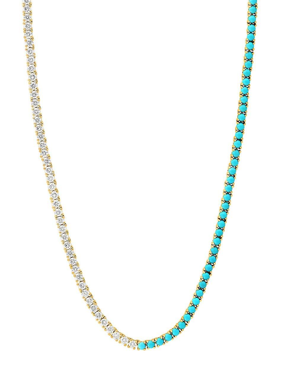 Womens 14K Yellow Gold, 2.62 TCW Diamond & Turquoise Tennis Necklace Product Image