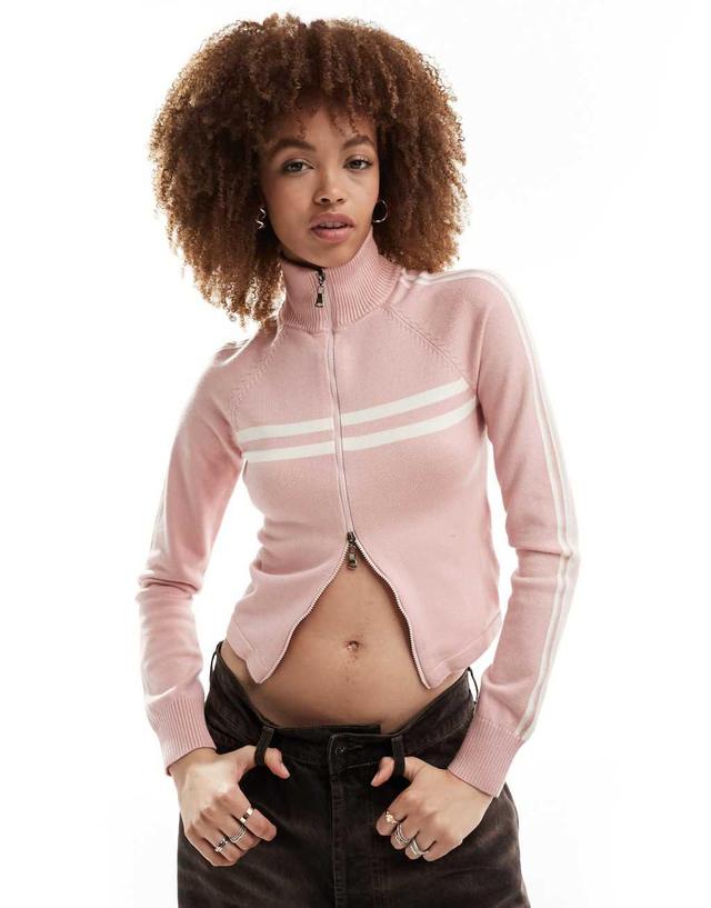 Motel talisa stripe detail zip through top in light pink Product Image