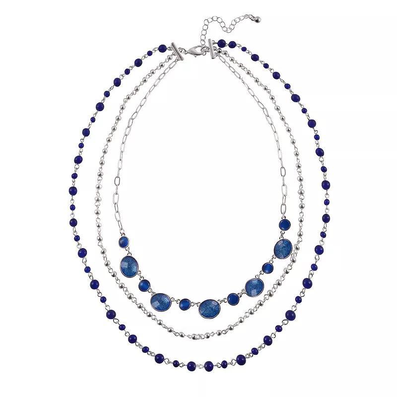 Emberly Silver Tone Blue Beaded Layered Necklace, Womens Product Image