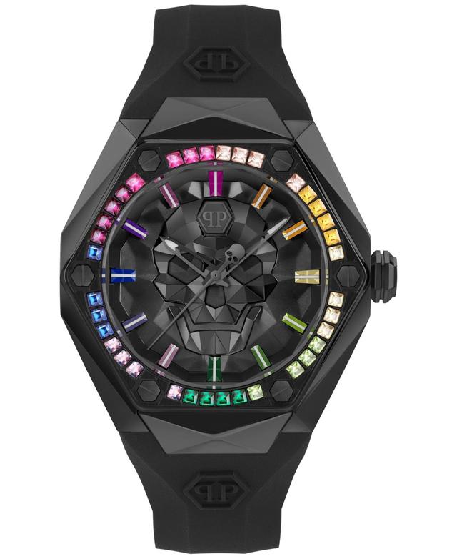 Philipp Plein Mens The Skull Spikes Black Silicone Strap Watch 45mm - Black Product Image