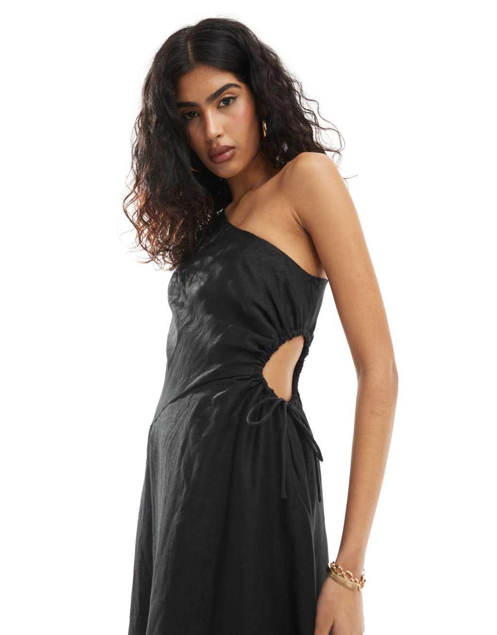 Ever New asymmetric cut-out waist maxi dress in black Product Image