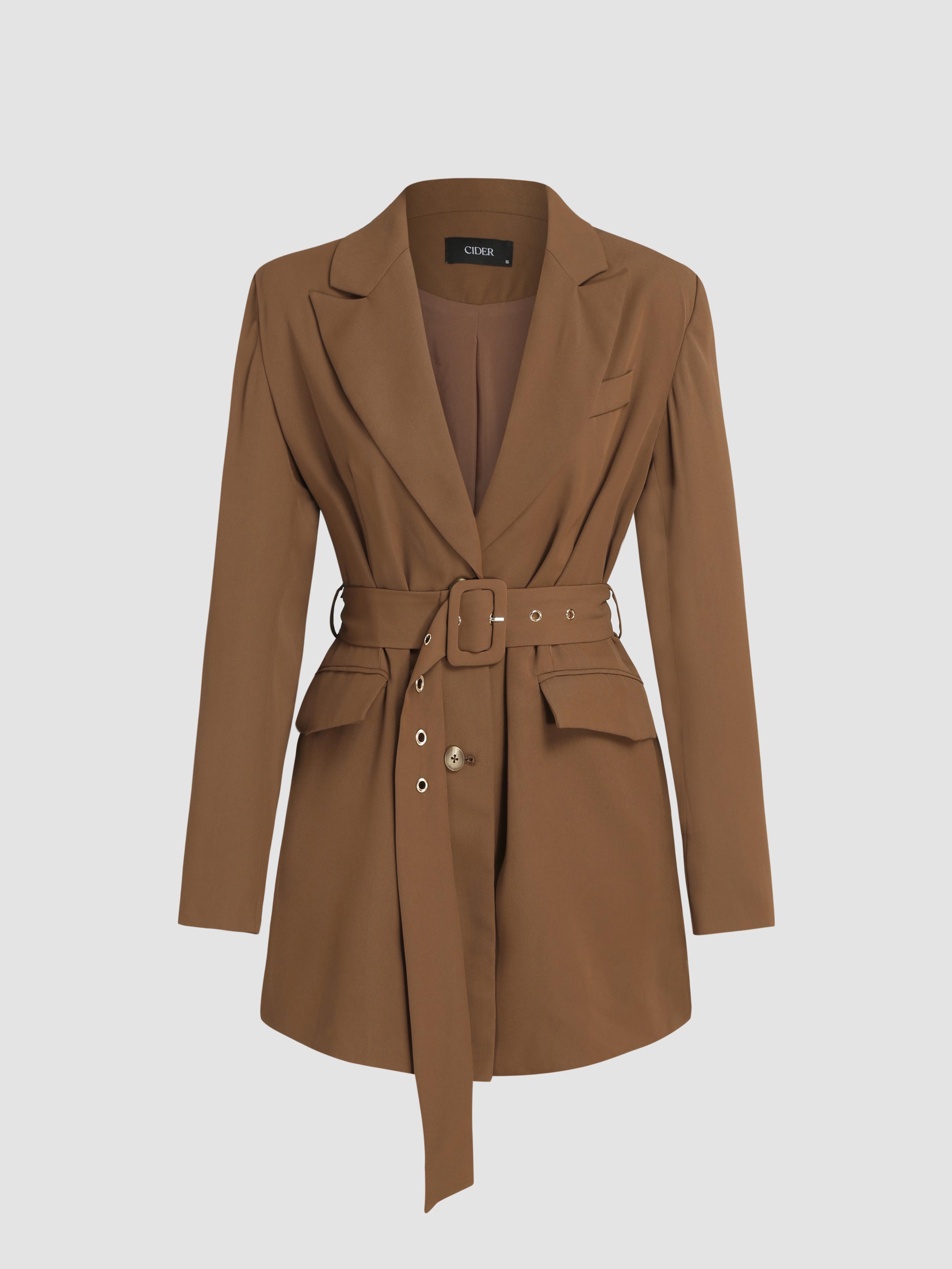 Solid Notched Collar Belted Blazer Product Image