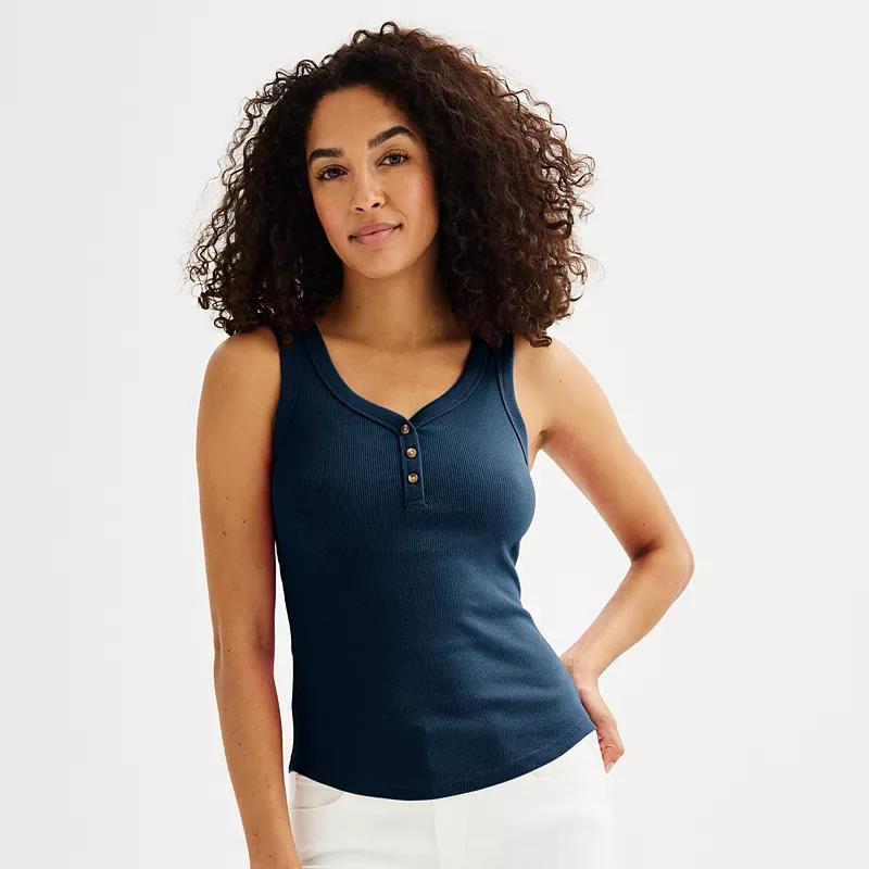 Womens Sonoma Goods For Life Ribbed Slim Fit Henley V-Neck Tank Top Product Image