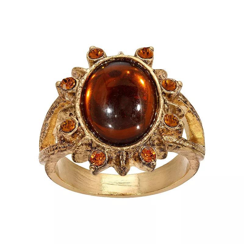 1928 Gold Tone Brown Oval Ring, Womens Product Image