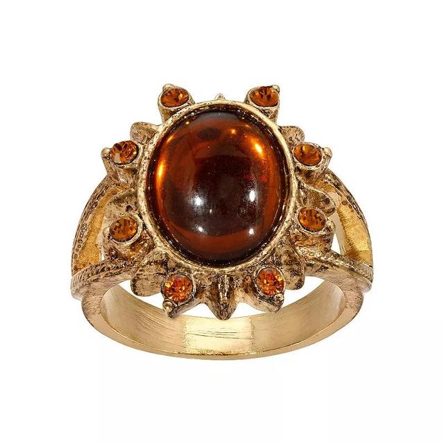 1928 Gold Tone Brown Oval Ring, Womens Product Image