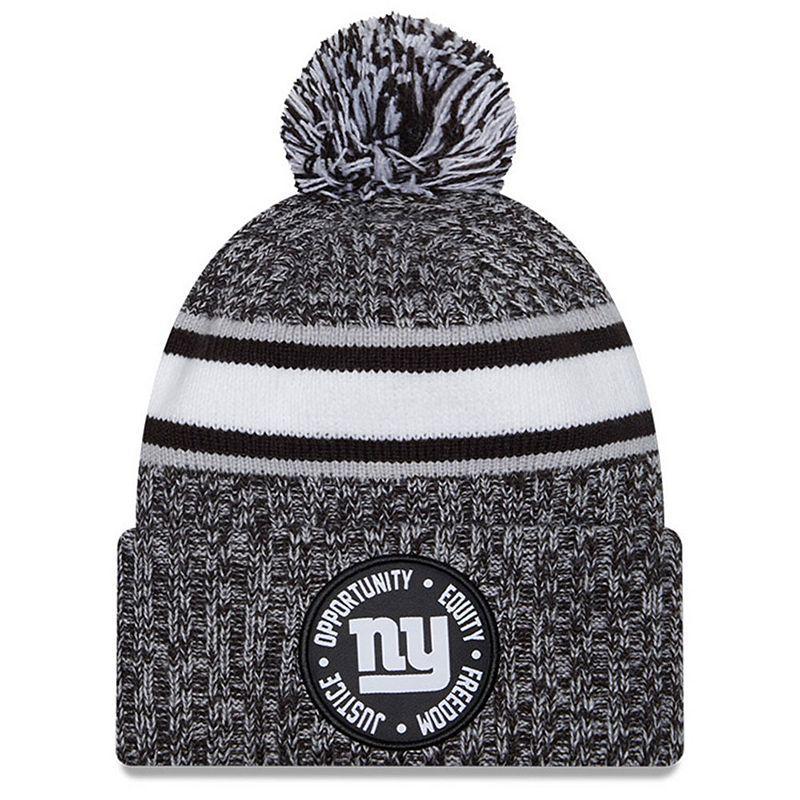 Mens New Era Heather Black New York Giants 2023 Inspire Change Cuffed Knit Hat With Pom, Grey Product Image