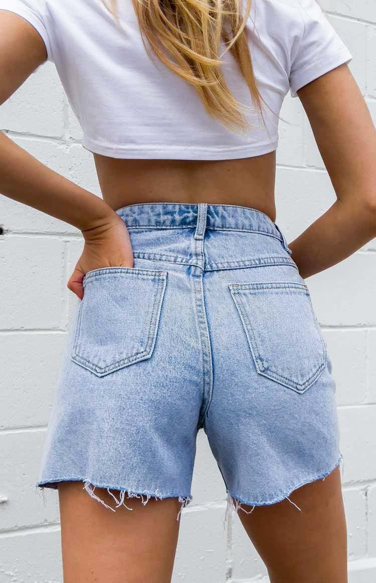 Sundae Blue Denim Asymmetric Shorts Product Image