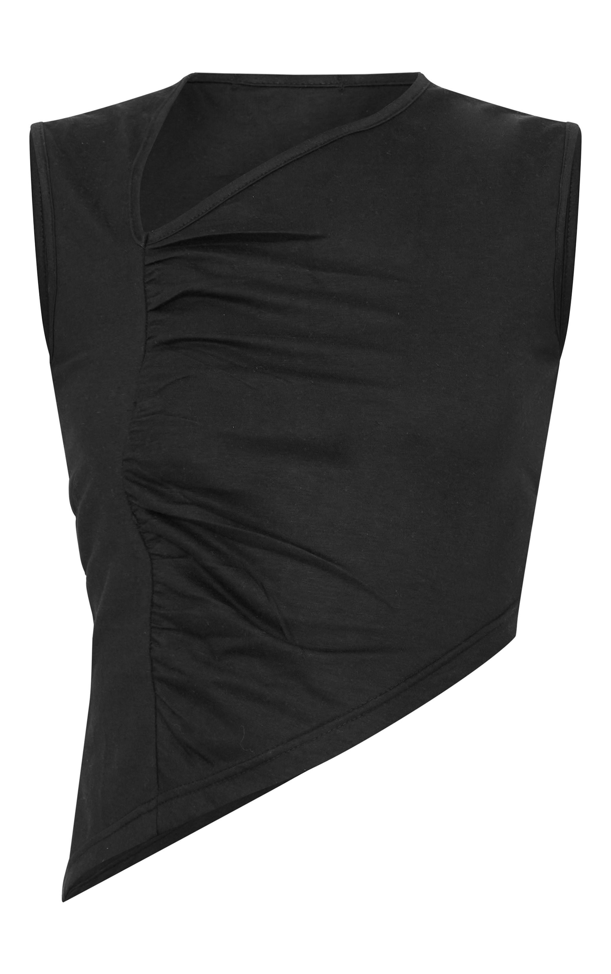 Black Asymmetric Detail Ruched Long Top Product Image