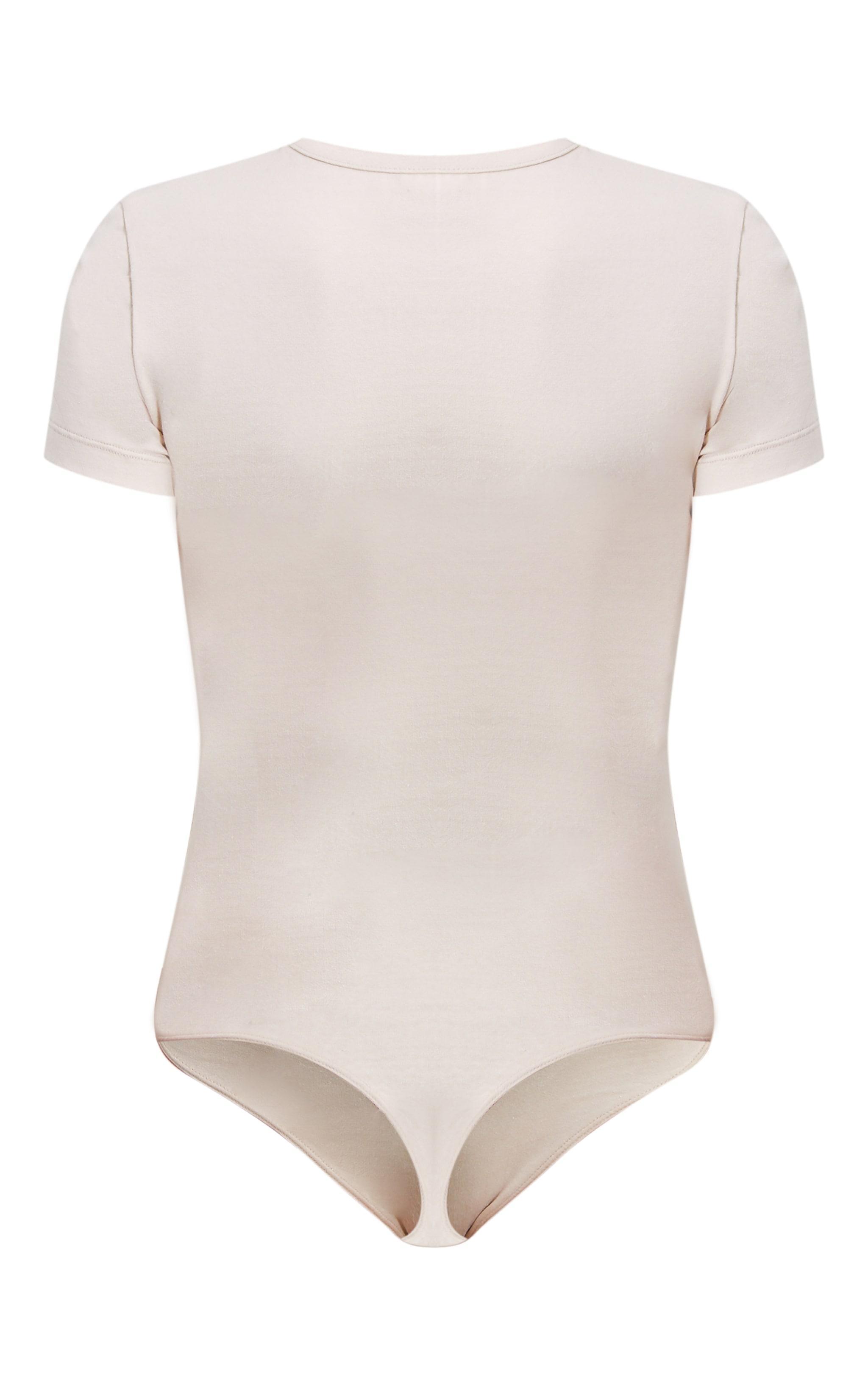 Ecru Premium Cotton Cap Sleeve Fitted Bodysuit Product Image