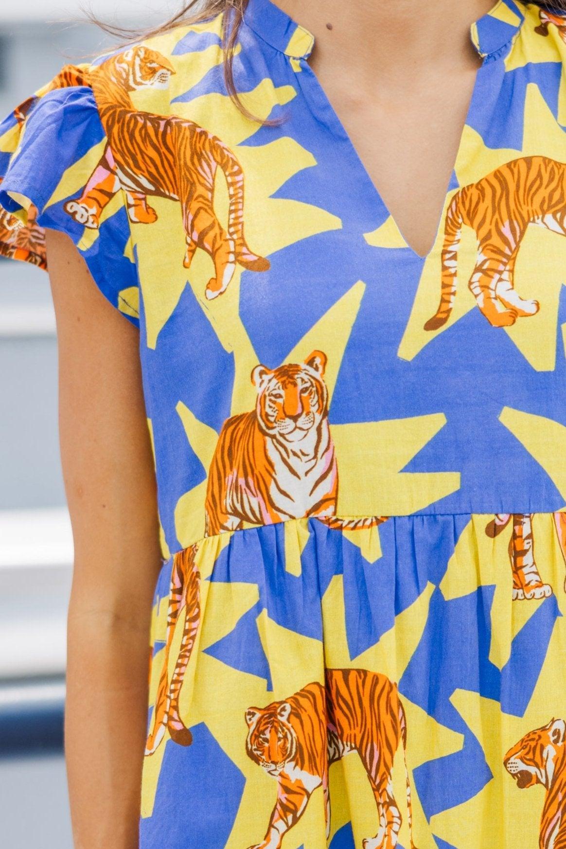 Briton Court: The Standout Yellow Tiger Dress Female Product Image