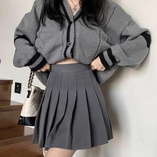 High Waist Plain Mini Pleated Skirt Product Image