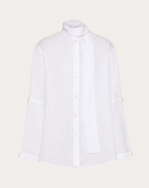 LINEN SHIRT WITH SCARF COLLAR AND SIGNATURE VLOGO EMBROIDERY Product Image