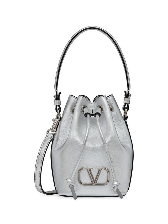 Womens Mini Vlogo Signature Bucket Bag In Metallic Nappa Leather Product Image