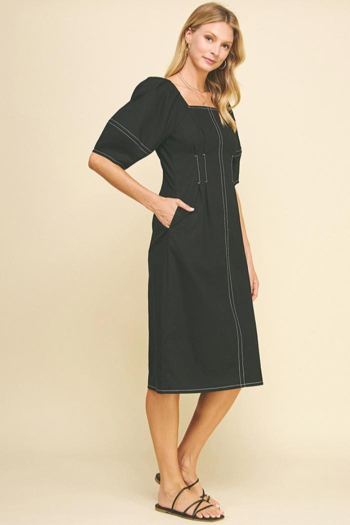 Rose Solid Square Neck Midi Dress Product Image